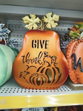Give Thanks Orange Metal Pumpkin Pear Decor - Unbranded